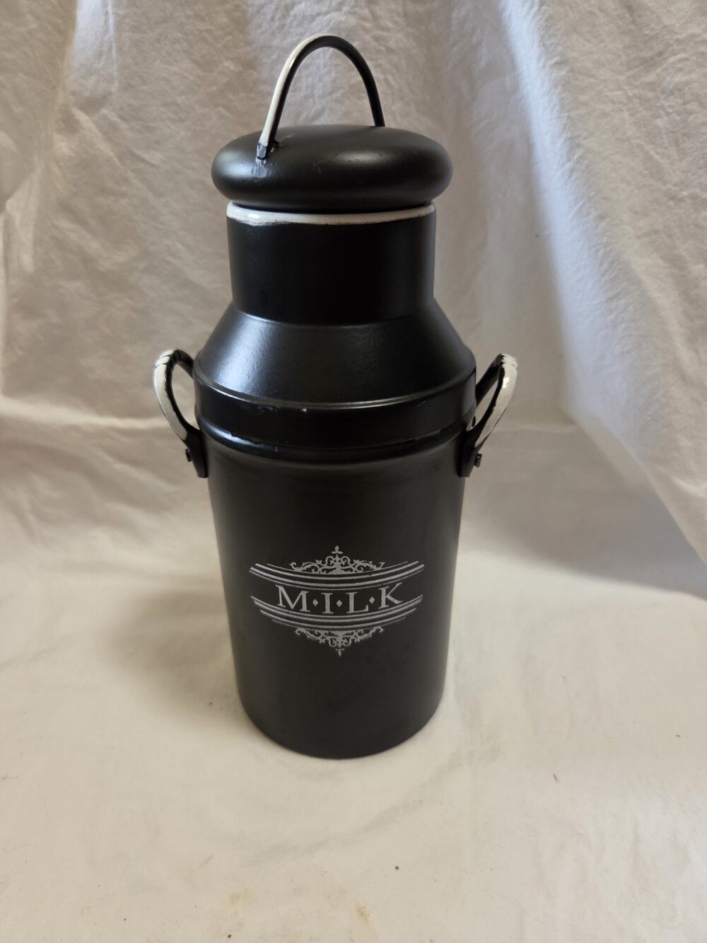 Unbranded~Ceramic Milk 10" Black Decor. Canister w/Lid Made in India